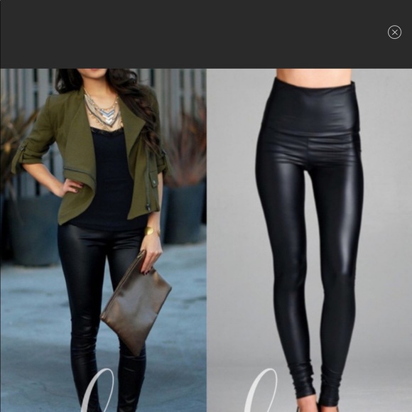 FAUX LEATHER SHINY BLACK LEGGINGS VERY WELL MADE! - Picture 6 of 8